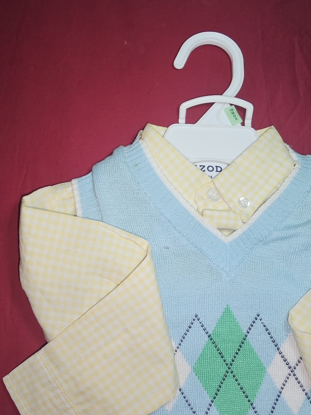 Izod Light Blue Argyle Sweater Vest with Yellow Gingham Shirt Set